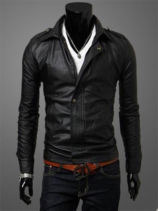 Veste homme en PU noir col à revers