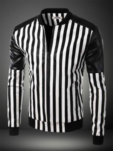 Veste homme en PU noir avec rayure col montant