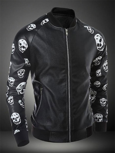 Veste homme noir Crâne col montant