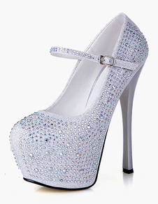Chaussures de mariée à talons avec strass courroie ajustable