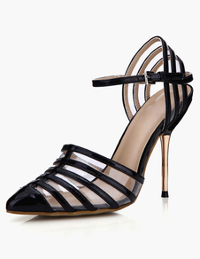 Escarpins à bout pointu et talons aigus verni noir