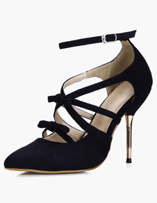 Escarpins à bout pointu et talons aigus en micro daim noir