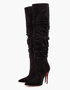 Cuissardes Jupes à talons aigus en velours noir Zip ornement métallique