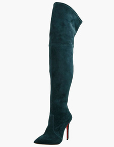 Cuissardes à talons aigus en velours Zip ornement métallique