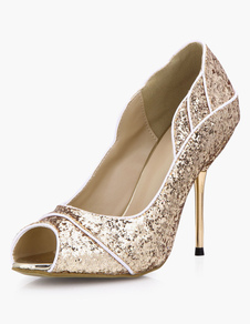 Sandales chic de mariée Paillette or à talons aigus