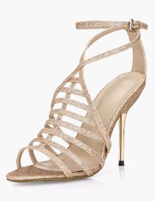 Sandales de mariée or à talons aigus