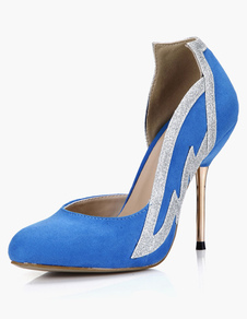 Escarpins à bout rond et talons aigus en micro daim bleu