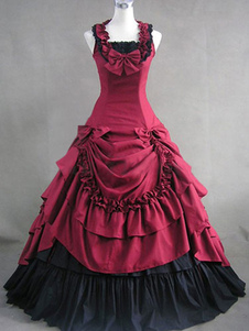 Robe Lolita classique et élégante bordeaux en coton