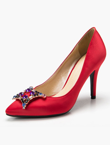 Chaussures de mariage à talons en satin ornement métallique talons