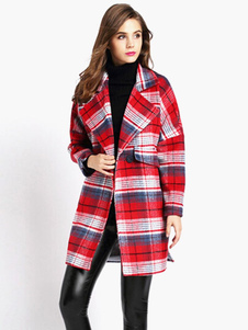 Manteau en tweed écossais croisé col à revers