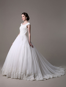 Robe de mariée 2017 princesse ivoire avec paillettes encolure dégagée