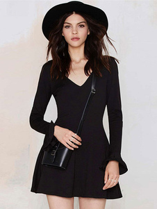 Col en v manches longues Flare robe