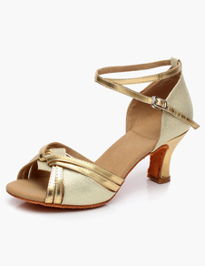 Chaussures danse latine en toile à talons épais ruban aux chevilles