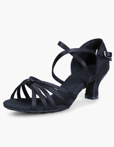 Chaussures danse latine en satin à talons épais croisé