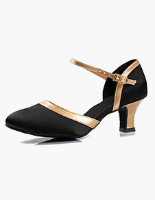 Chaussures de latine en satin noir à talons épais