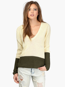 Pull-over féminin mode écru blanc bicolore avec tricot surdimensionné