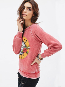 Pull de sport Rose de pêche imprimé ltres encolure dégagée