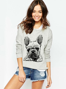 Sweater de sport gris imprimé animal encolure dégagée