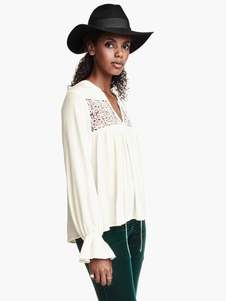 Blouse casual blanc avec dentelle surdimensionné