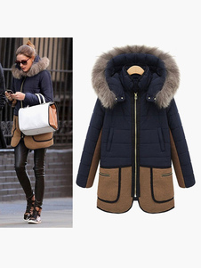 Manteau bicolore en fausse fourrure multicouche à capuche