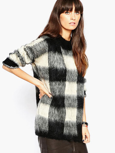 Pull-over féminin mode multicolore écossais avec tricot