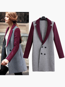 Manteau femme mode gris en coton bicolore avec bouton