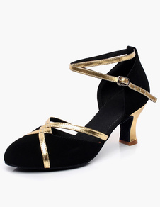 Chaussures de latine noir à talons épais croisé