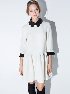 Robe skater doux blanc bicolore plissé col Per Pan