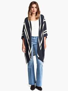 Cardigan mode marron avec rayure tricot ouverture avant demi-manches