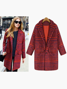 Manteau en coton écossais surdimensionné col à revers