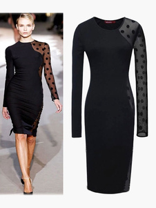 Robe bodycon en coton noir col rond coupe asymétrique