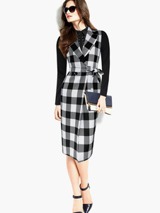 Manteau multicolore écossais avec ceinture col à revers