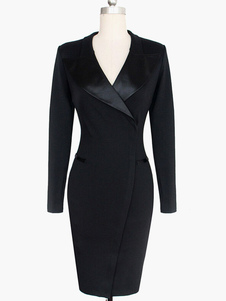 Robe bodycon en acétate de cepullulose col à revers en patchwork