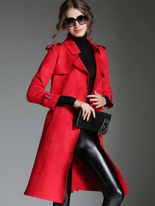Manteau imperméable mode rouge avec ceinture col bénitier
