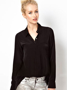 Blouse style urbain en chiffon noir à demi-transparence