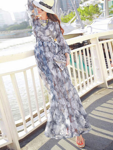 Robe longue multicolore en chiffon plissé