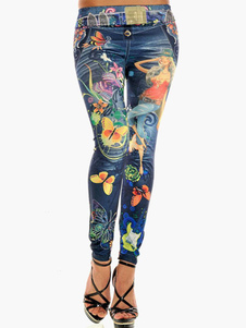 Leggins femmes casual en spandex noirs impression