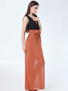 Robe longue bicolorebicolore avec ceinture col V