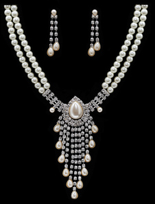 Double Layer Fringe Design strass goutte perle collier et boucles d'oreilles