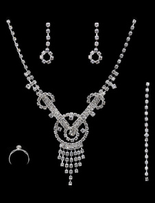 Set 4 en 1 cercle strass Fringe Design Collier boucle d'oreille Bracelet et bague Pave Fashion