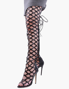 Cuissardes à talons aigus noir lacs creusé