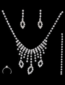 Fashion strass goutte Design Collier boucle d'oreille Bracelet et bague pavé 4 en 1 Set