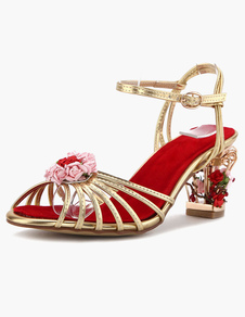 Sandales doré claires fleur à bout ouvert