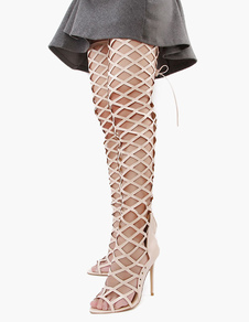 Cuissardes à talons aigus nude lacs creusé