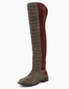 Bottes talon plat en cuir suédé bicolore conception antique