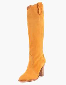 Bottes mi-moll jaunes mocassin à bout pointu en cuir suédé