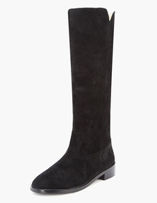 Bottes mi-moll noires Zip à bout rond en cuir suédé
