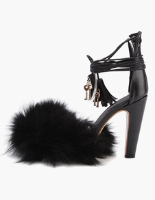 Sandales noires à bout pointu fourrure