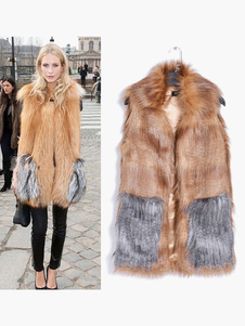 Veste femmeen fausse fourrure en patchwork col montant