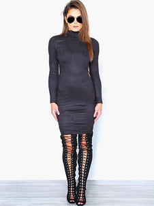 Robe de club à dos décollé croisé col roulé mancherons